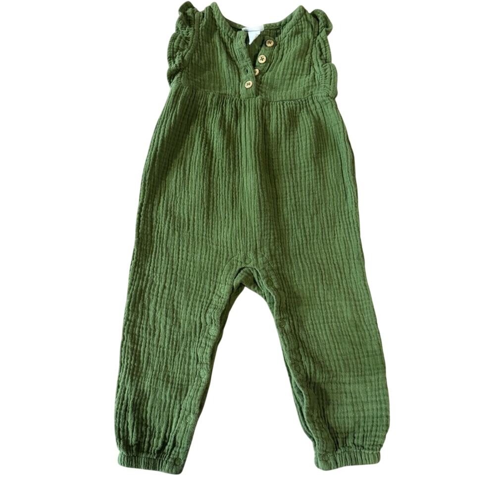 Cat & Jack Adorable Baby Girl Green Boho Sleeveless Romper, Size 18M Ruffles